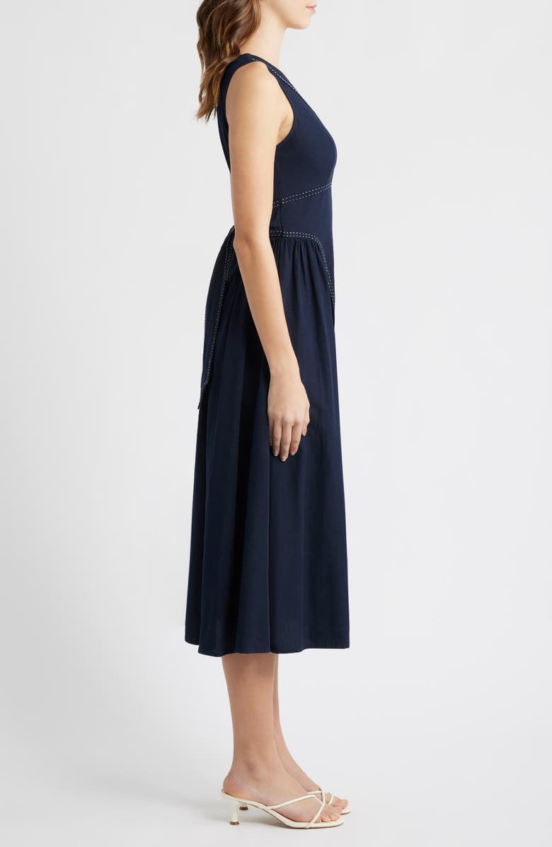 MOON RIVER Contrast Stitch Sleeveless Tie Back Dress, Alternate, color, Dark Navy