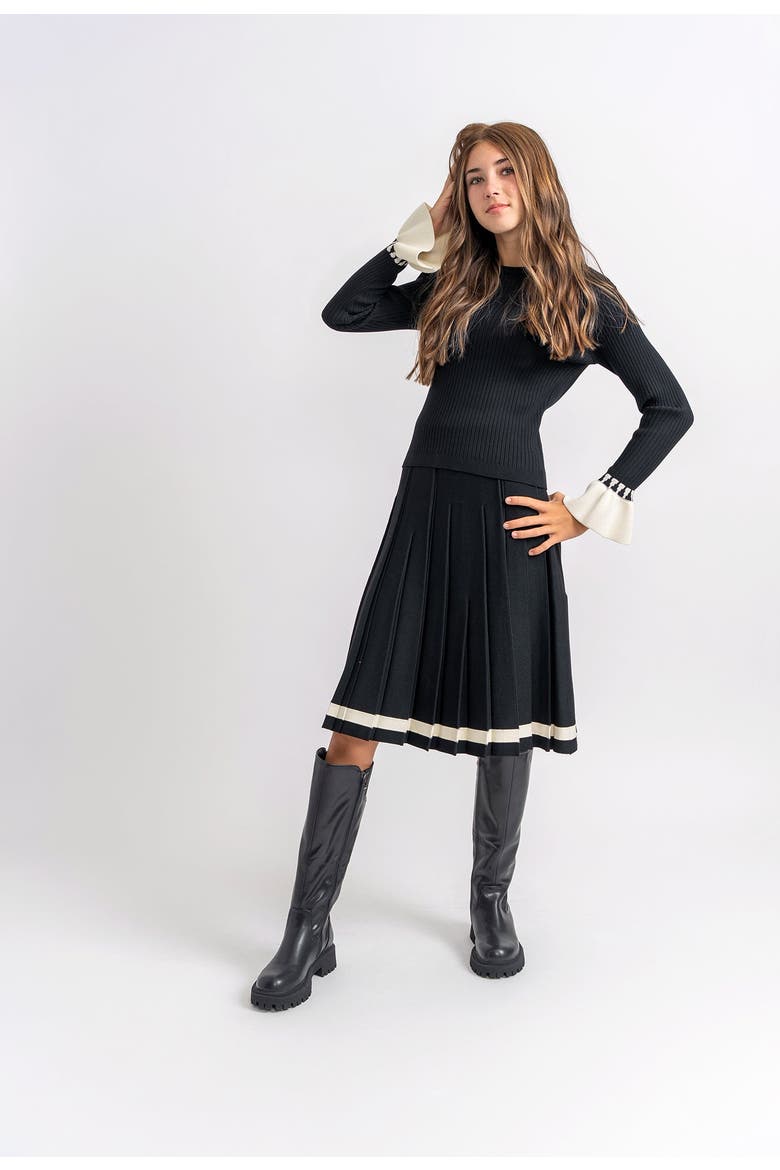 Rib Knit Belt Cuff Long Sleeve Top, Alternate, color, Black