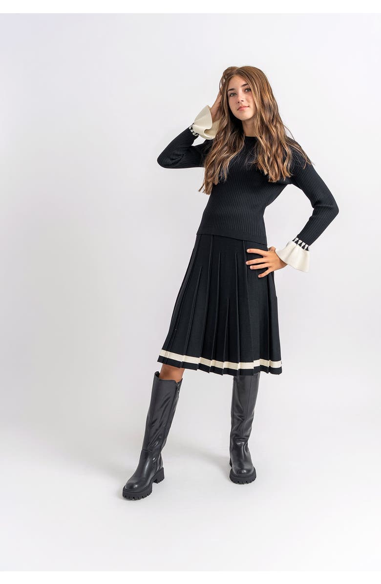 Joie De Vivre Rib Knit Belt Cuff Long Sleeve Top, Alternate, color, Black