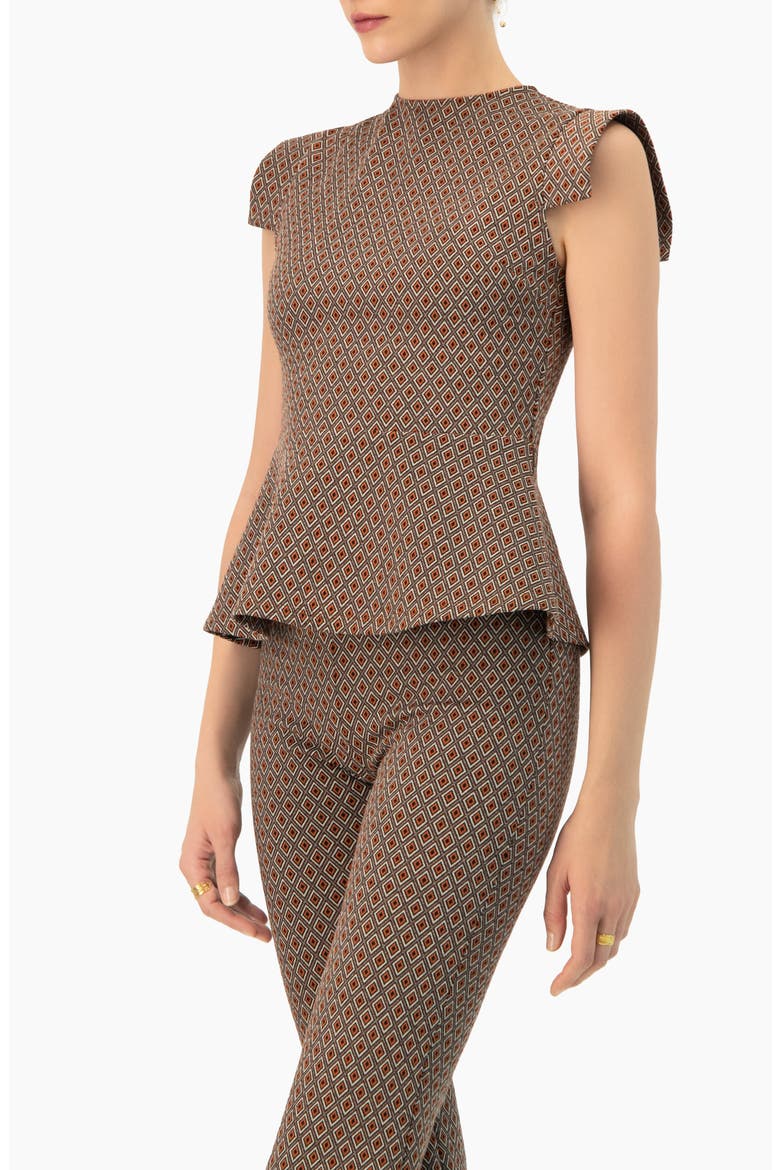 Geometric Peplum Blouse, Alternate, color, Brown