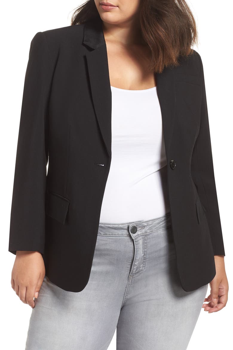 One-Button Stretch Crepe Blazer, Alternate, color, RICH BLACK
