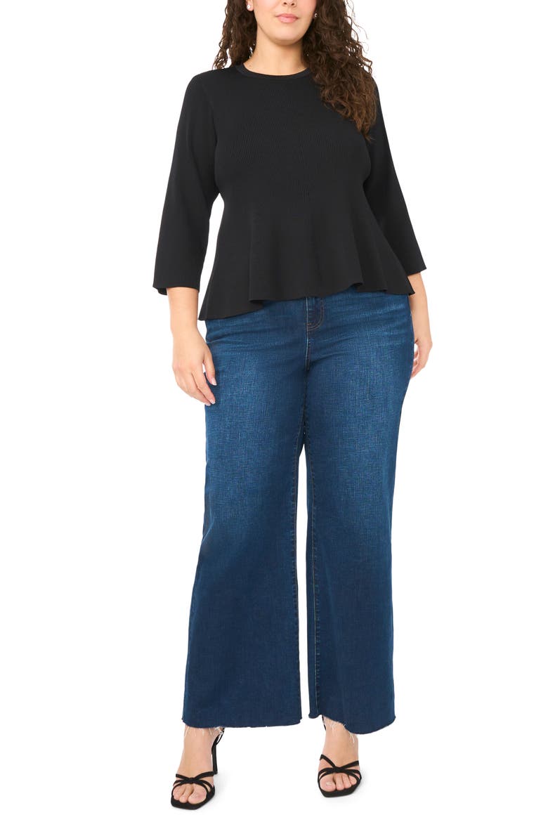 Rib Peplum Sweater, Alternate, color, RICH BLACK