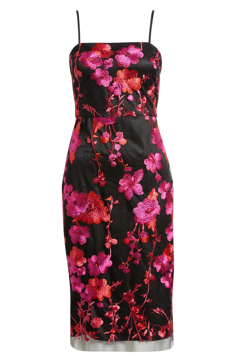 Eliza J Embroidered Mesh Dress, Alternate, color, Black/ Fuschia