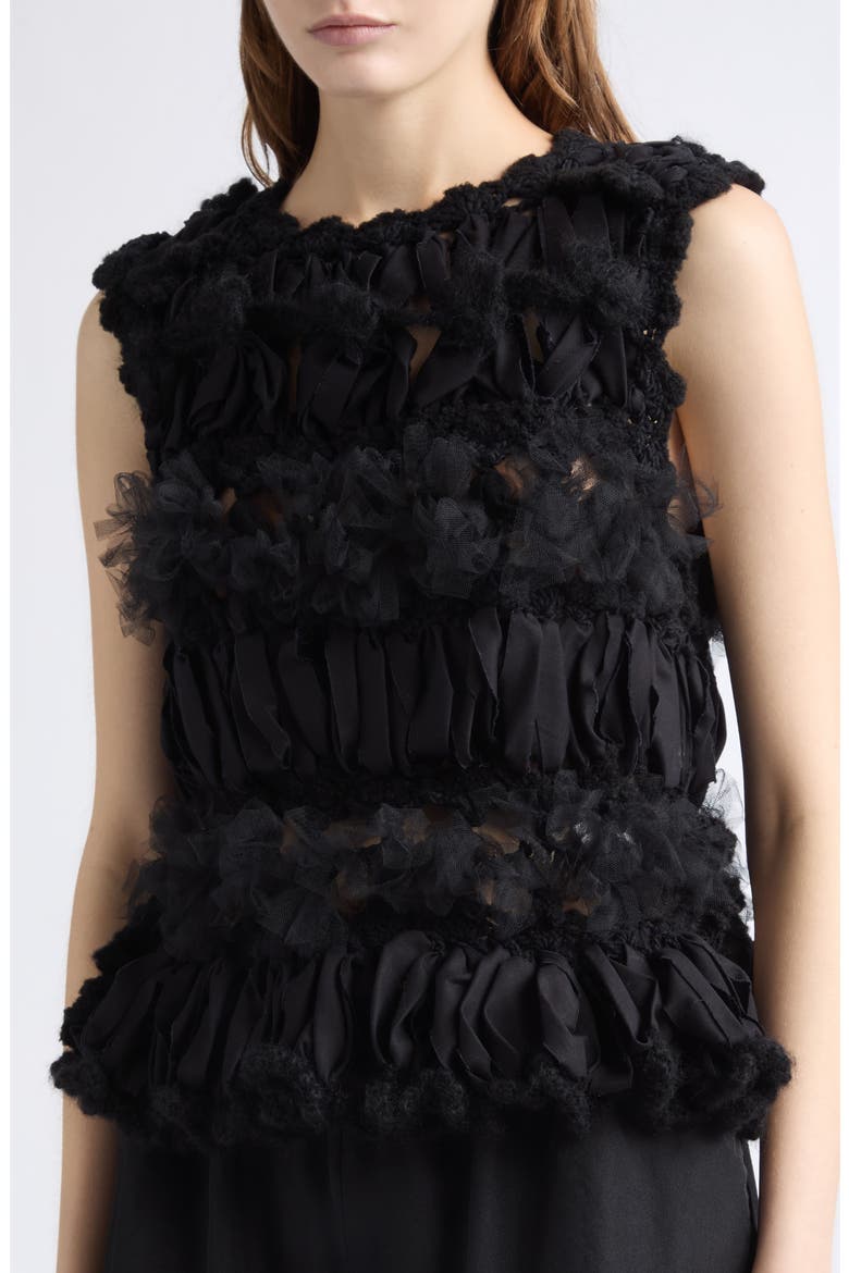 Hairpin Lace Crochet Sleeveless Top, Alternate, color, BLACK