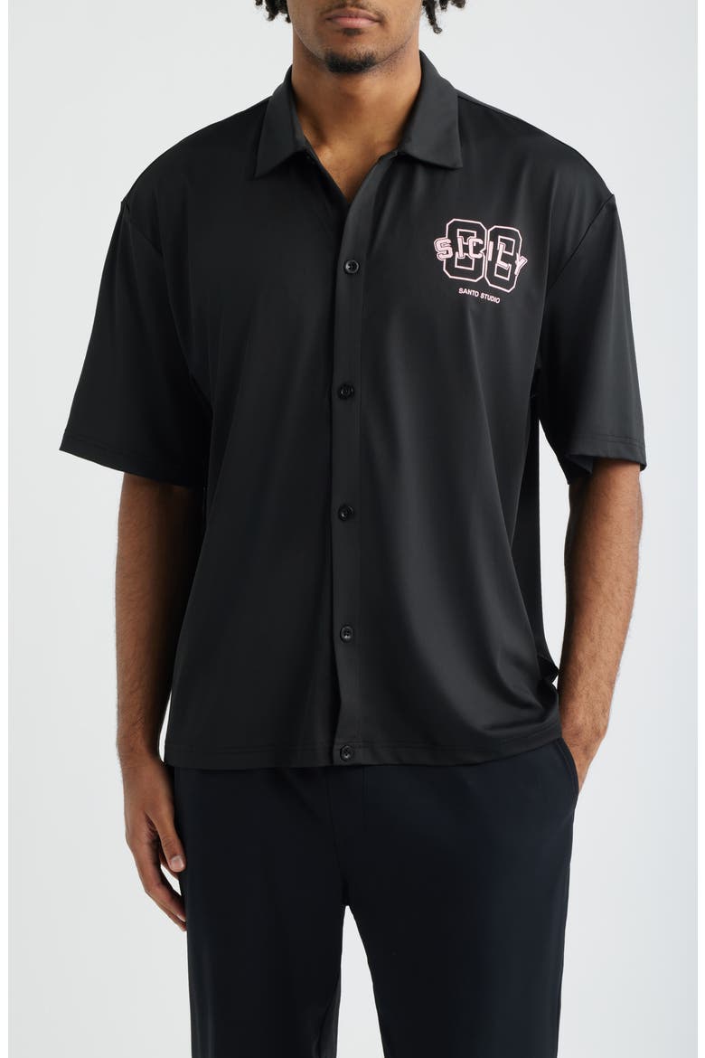 Ryan Graphic Button-Up Shirt, Main, color, BLACK