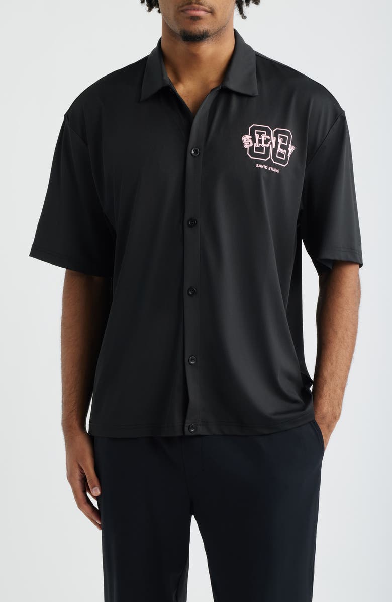 SANTO STUDIO Ryan Graphic Button-Up Shirt, Main, color, Black