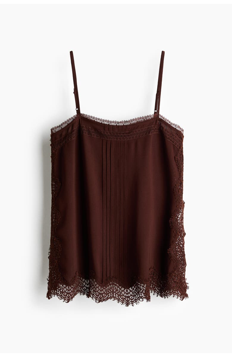 H&M Lace-trimmed Strappy Top, Main, color, Dark Brown