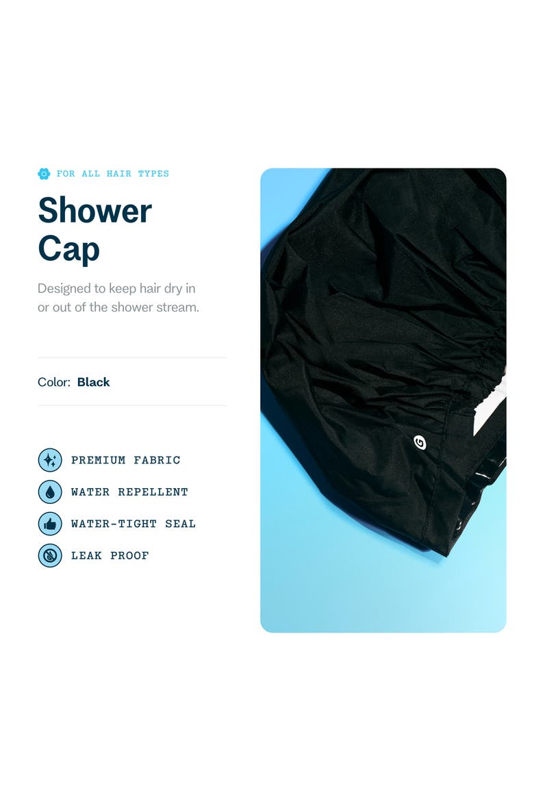 Lined Reusable Shower Cap, Reusable & Fast Drying with a Silicone Leak Proof Lining, Alternate, color, Black