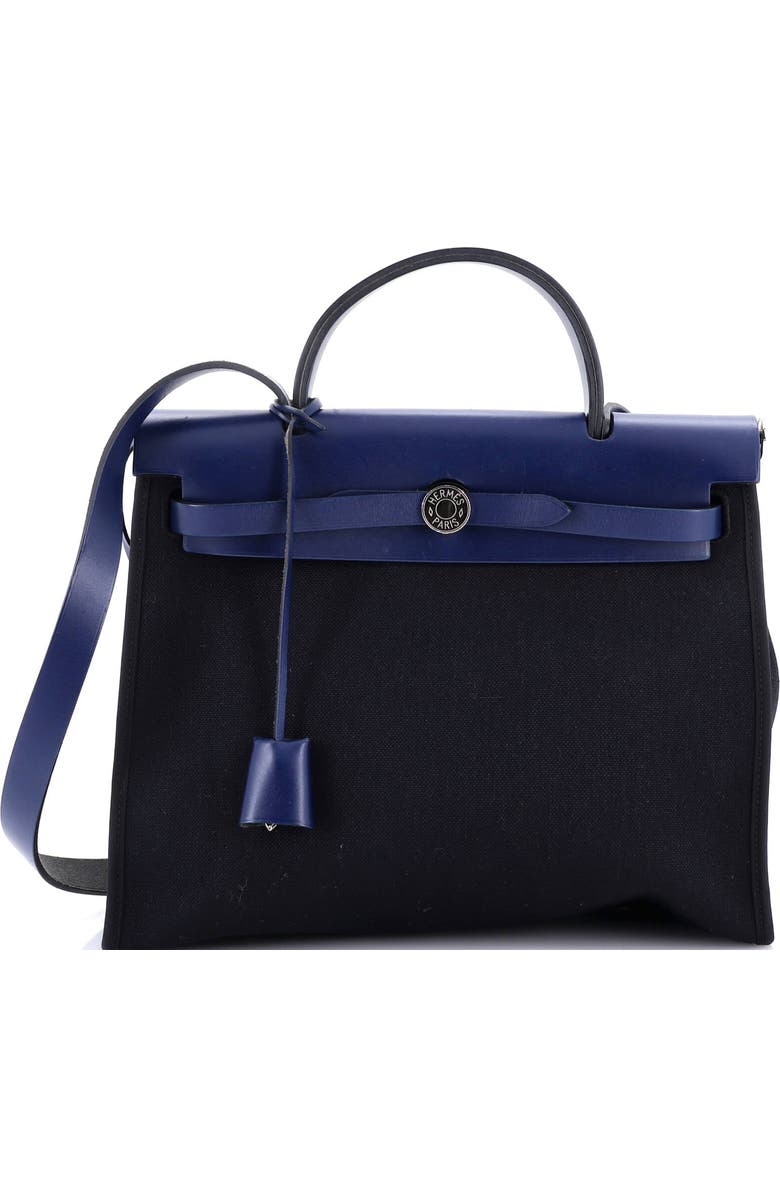 Pre-Owned Hermes Herbag Zip Leather and Toile 31, Main, color, Bleu Saphir