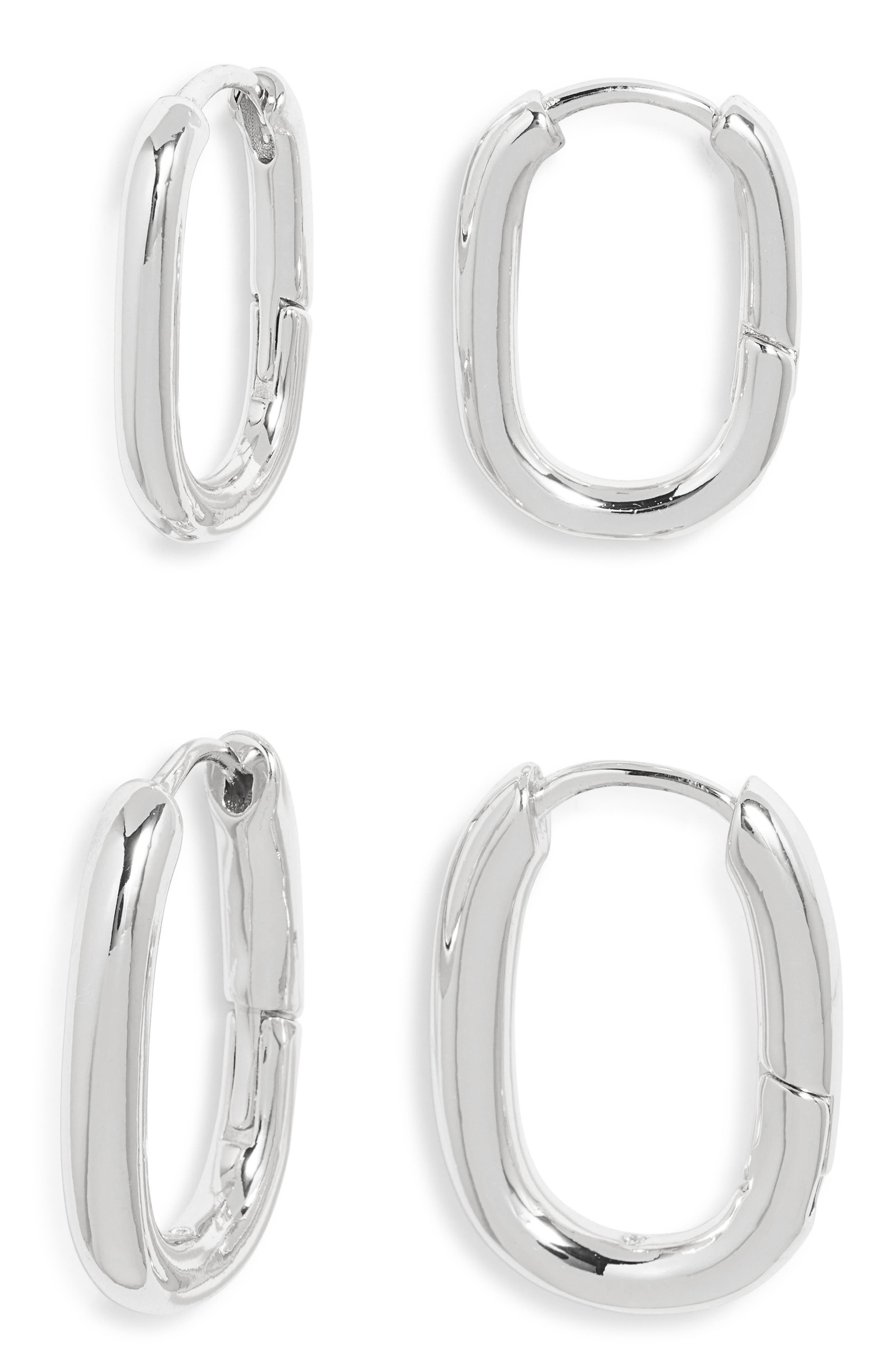 Open Edit Set of 2 Oval Hoop Earrings