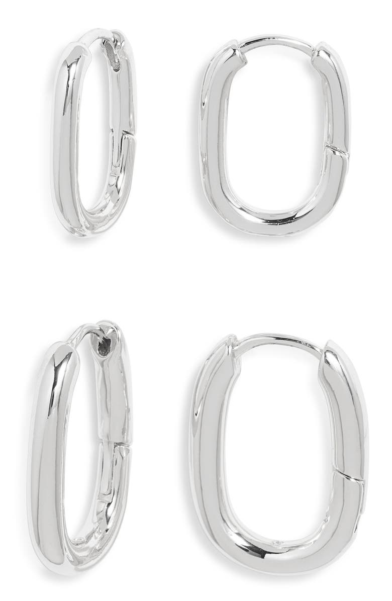Open Edit Set of 2 Oval Hoop Earrings, Main, color, Silver
