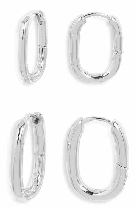 Open Edit Set of 2 Oval Hoop Earrings