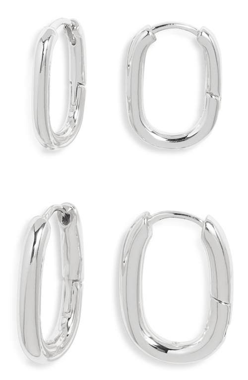 Open Edit Set Of 2 Oval Hoop Earrings In Metallic