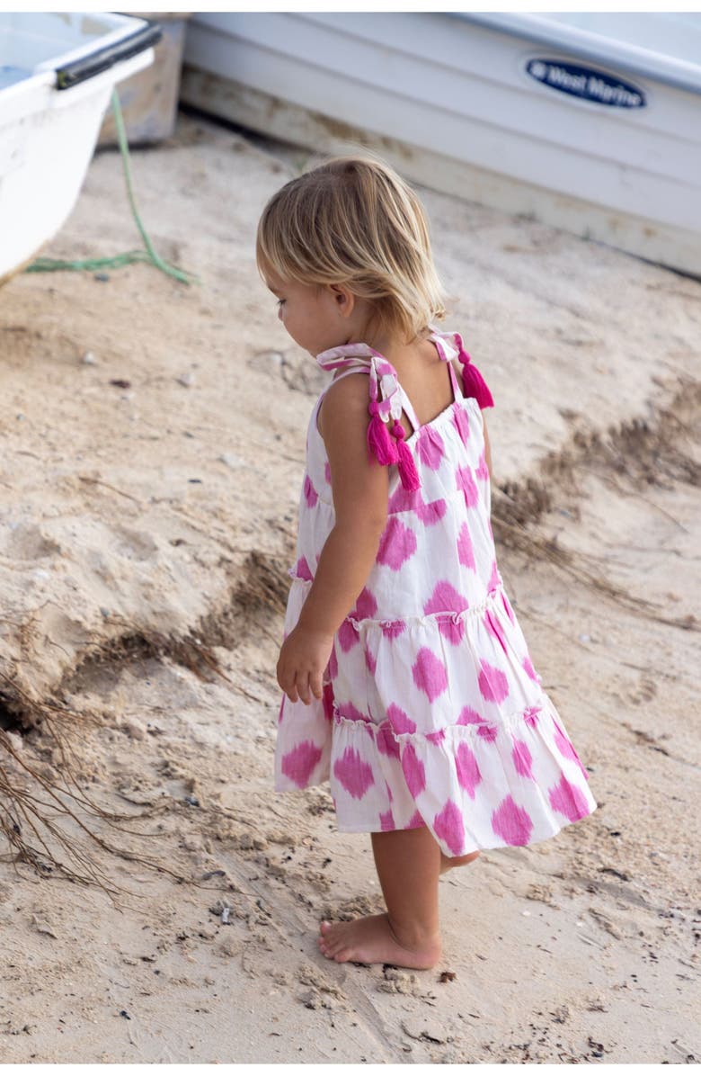 Mer St. Barth Bella Girl's Shoulder Tie Sundress White Pink Ikat, Alternate, color, White Pink Ikat