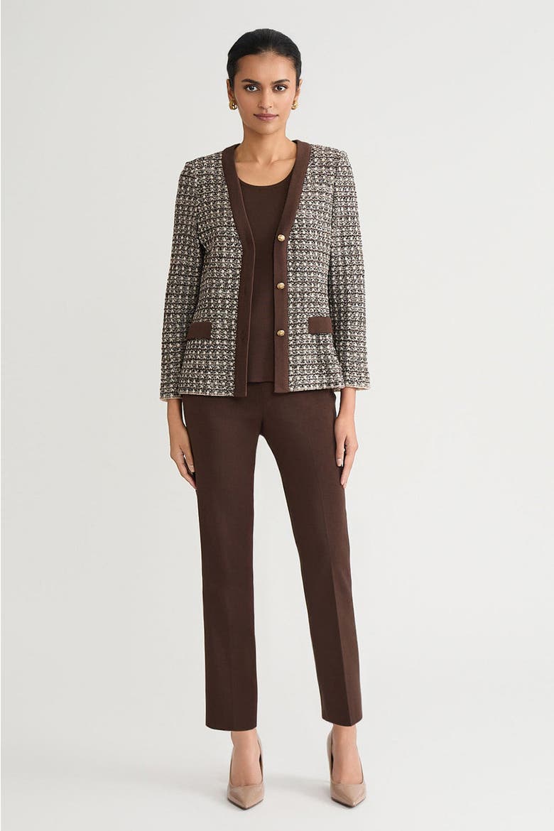 Tailored Contrast Trim Tweed Knit Jacket, Alternate, color, Dark Umber/Twig/Black/Ivory