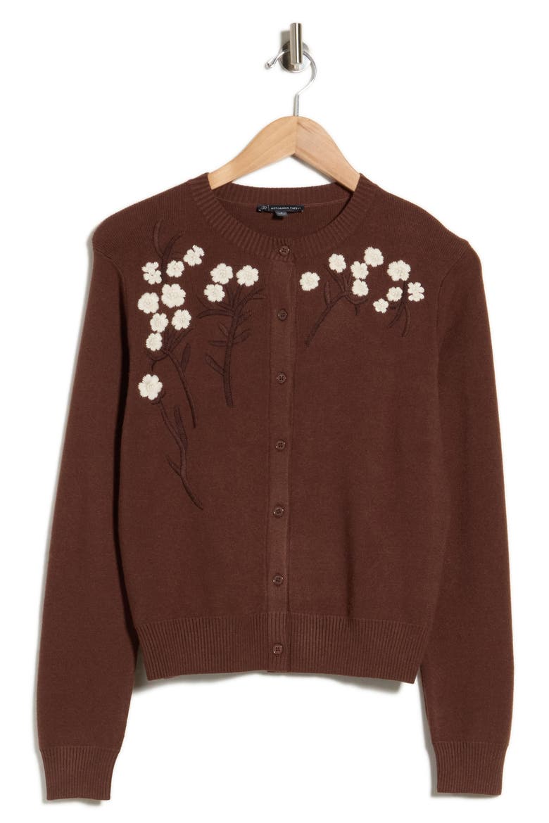 Floral Appliqu Cardigan, Main, color, TRUFFLE/ CREAM