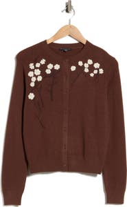Adrianna Papell Floral Appliqu Cardigan