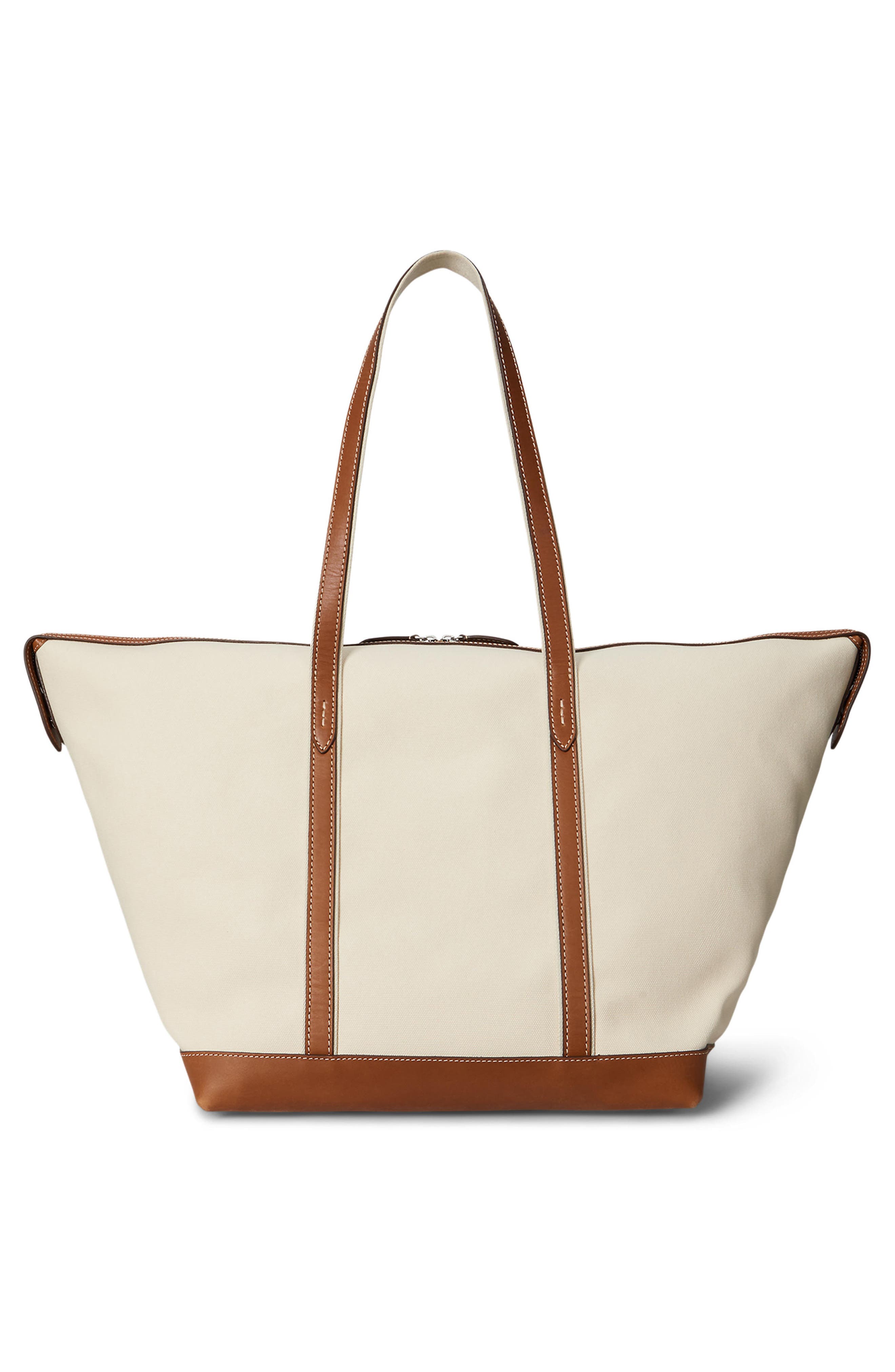 Polo Ralph Lauren Large Leather Trim Canvas Shopper Tote, Alternate, color, Ecru/ Cuoio