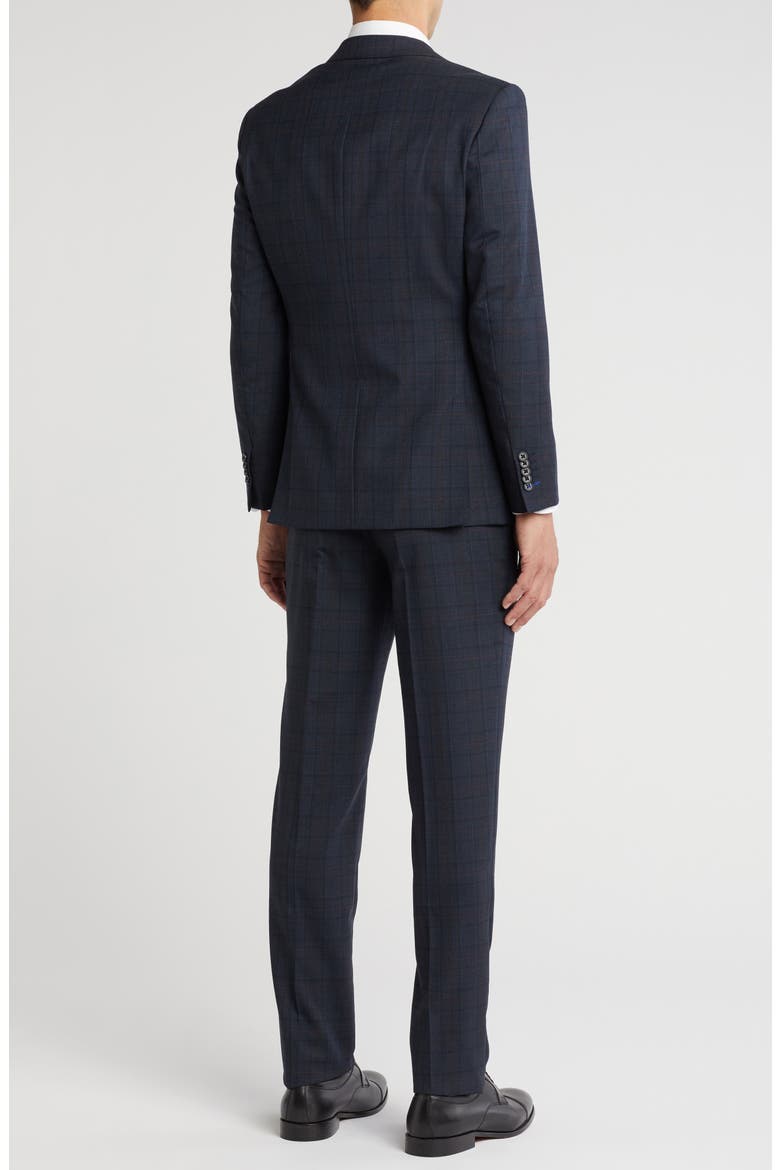 Plaid Trim Fit Peak Lapel Wool Blend Two-Piece Suit, Alternate, color, NAVY