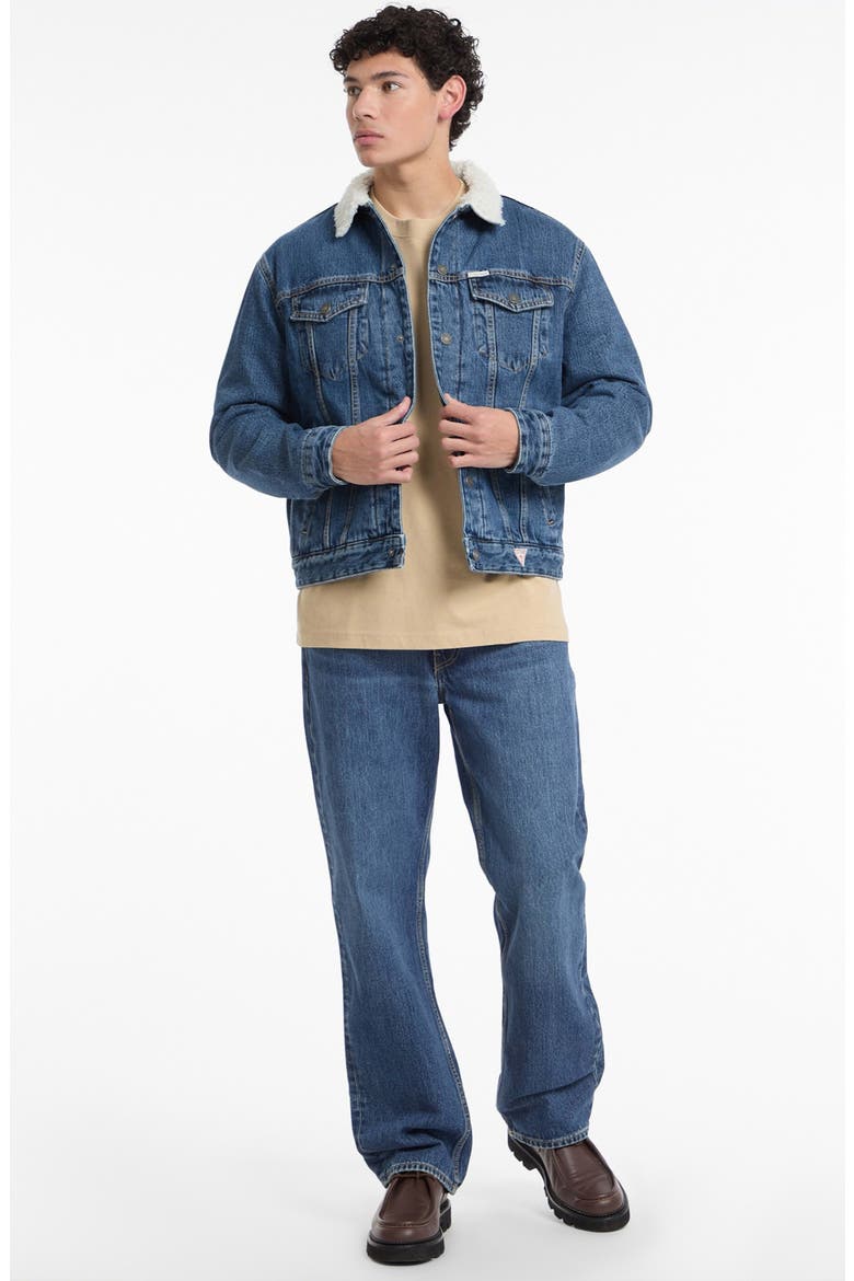 Denim Trucker Jacket with Faux Shearling Collar, Alternate, color, GJWM