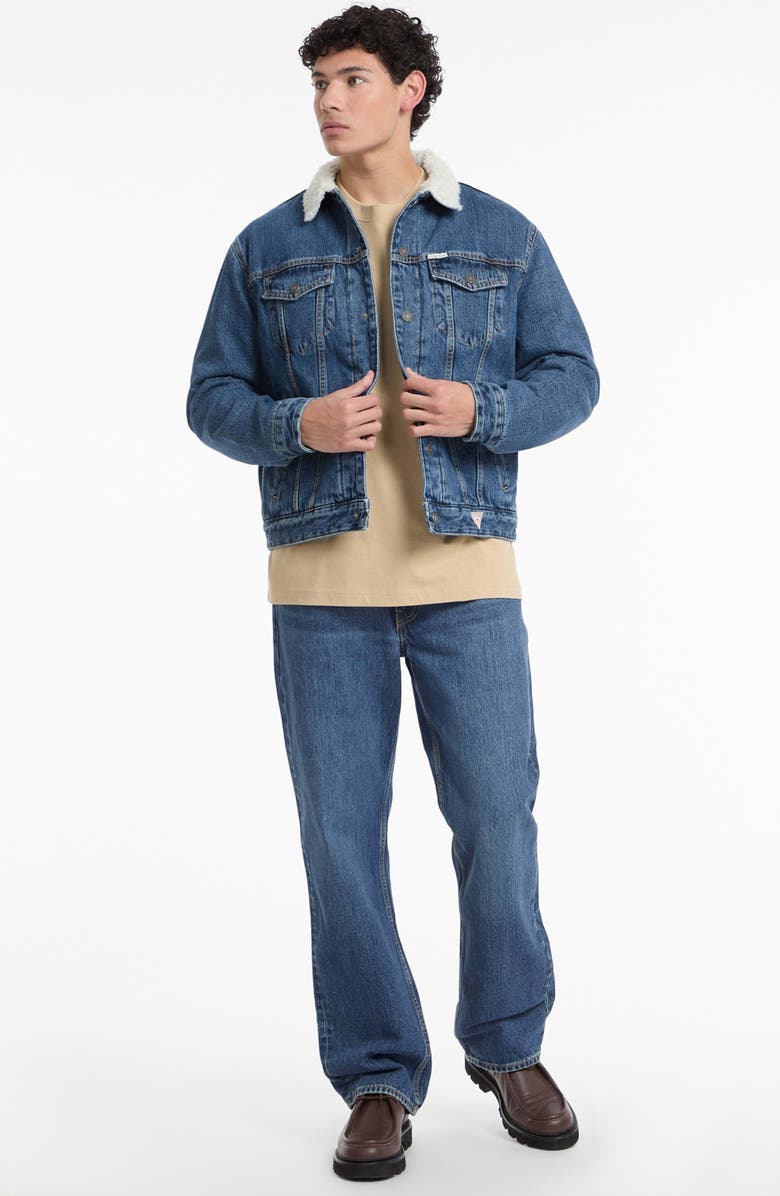 GUESS JEANS Denim Trucker Jacket with Faux Shearling Collar, Alternate, color, Gjwm