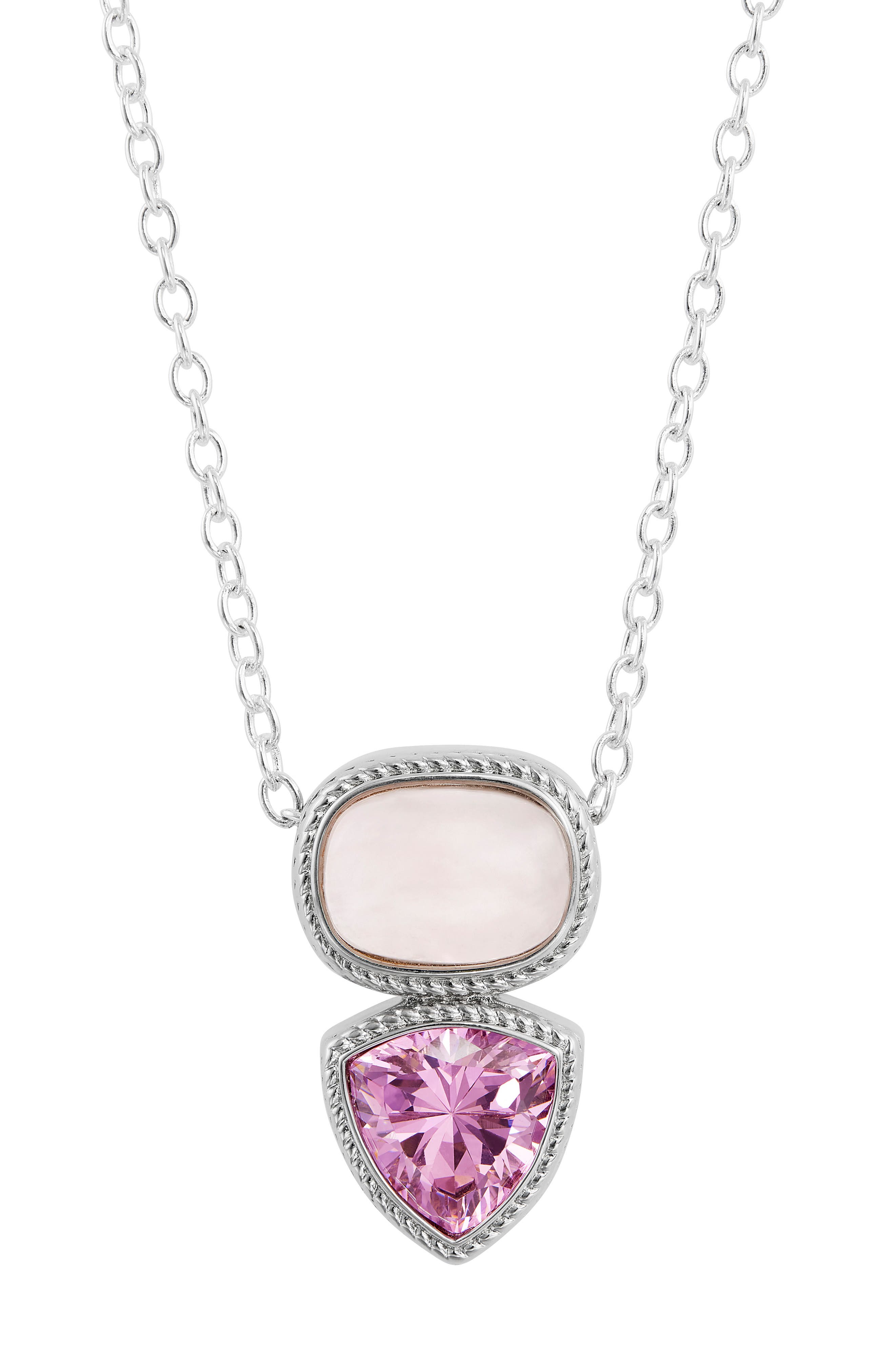 SAVVY CIE JEWELS Rose Quartz & Cubic Zirconia Pendant Necklace