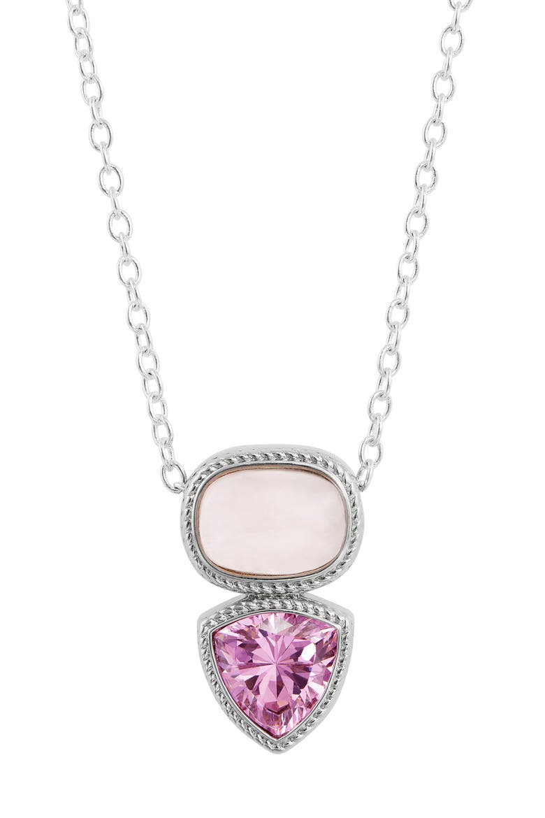 Rose Quartz & Cubic Zirconia Pendant Necklace, Main, color, WHITE
