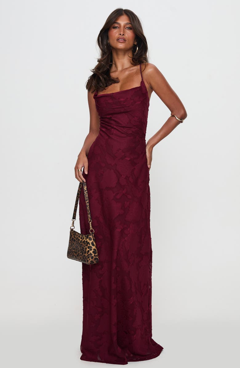 Princess Polly Celena Floral Burnout Maxi Dress, Alternate, color, Burgundy Burnout