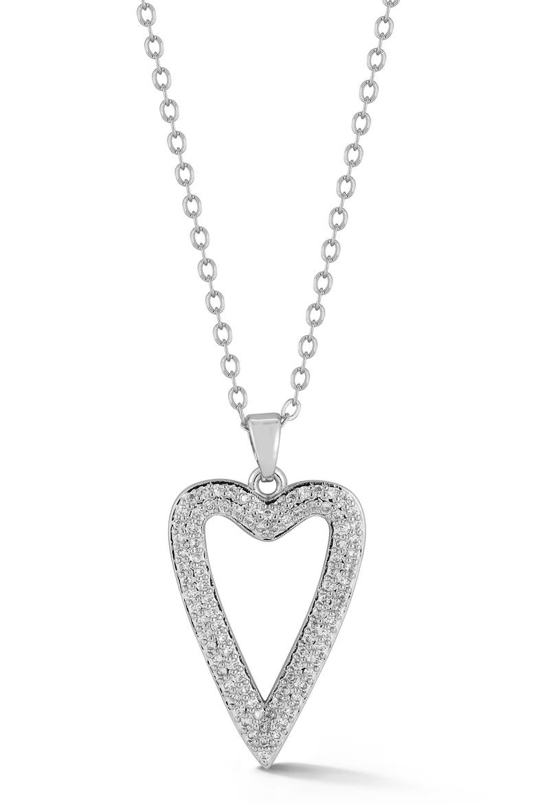 Pavé Cubic Zirconia Heart Pendant Necklace, Main, color, SILVER
