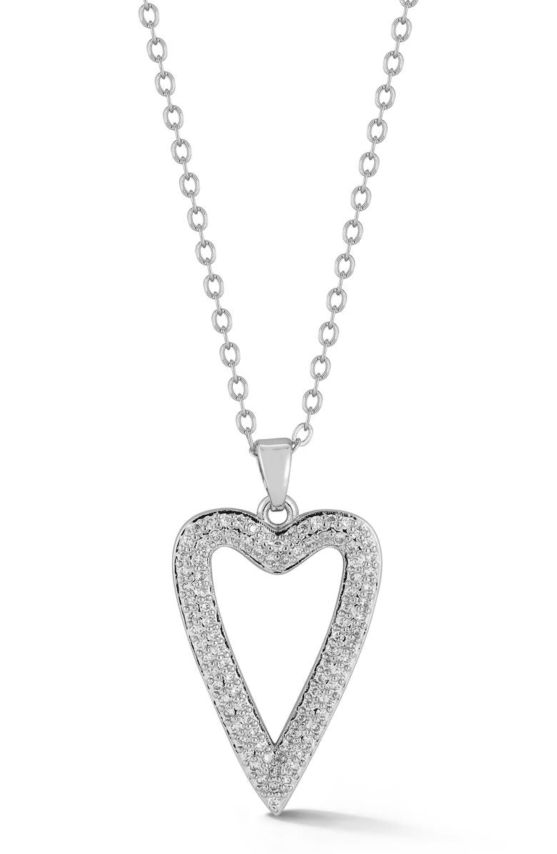 GLAZE JEWELRY Pavé Cubic Zirconia Heart Pendant Necklace, Main, color, Silver