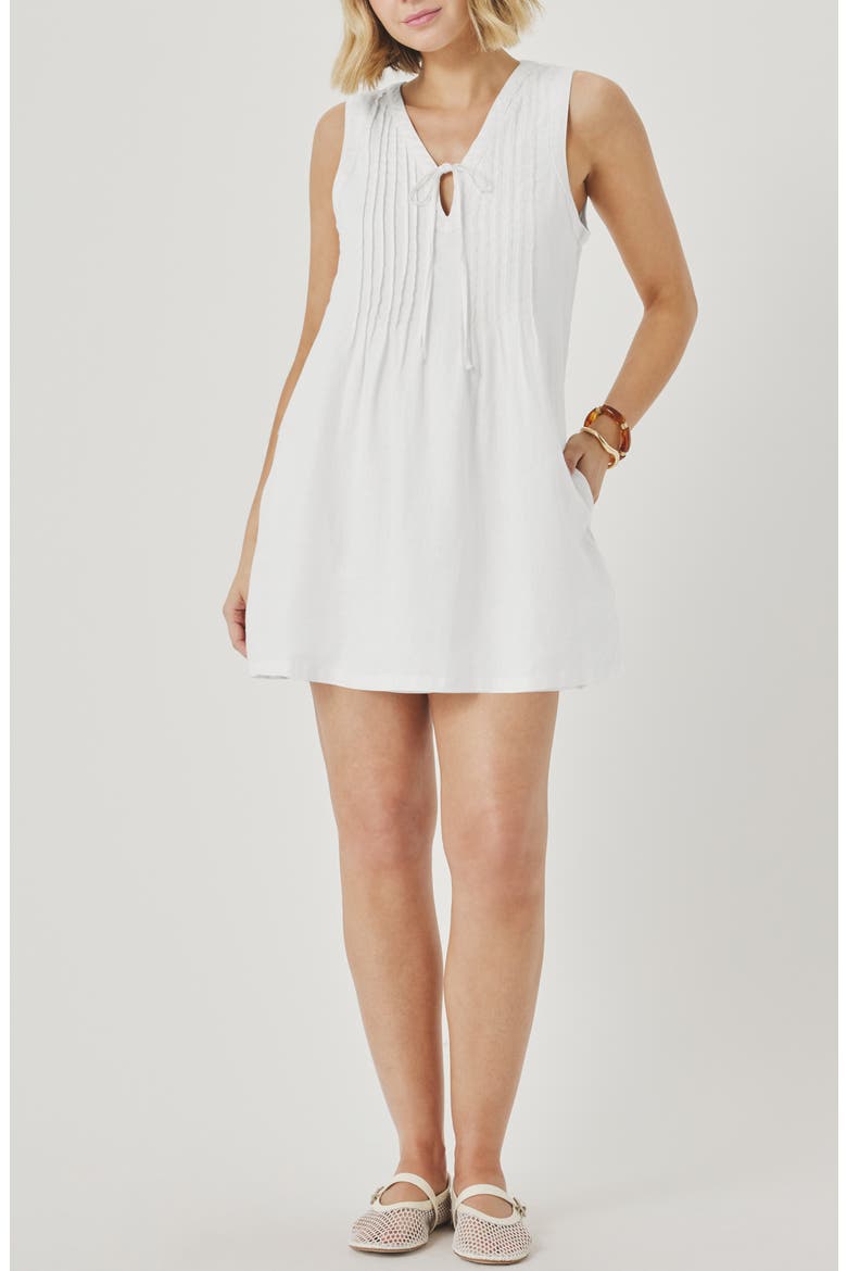 Stella Pintuck Detail Linen Minidress, Main, color, WHITE
