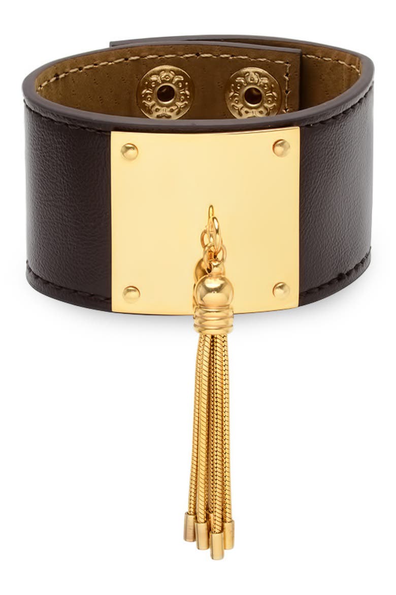 Tassel Leather Cuff Bracelet, Main, color, YELLOW