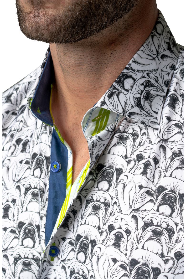 Galileo Bulldog White Contemporary Fit Short Sleeve Button-Up Shirt, Alternate, color, WHITE