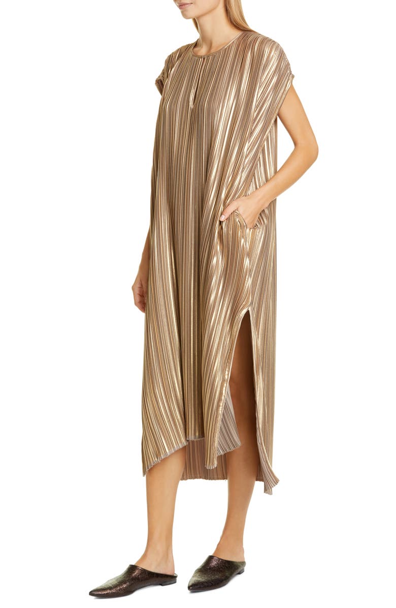 Zero + Maria Cornejo Rae Plissé Metallic Caftan Dress, Alternate, color, 