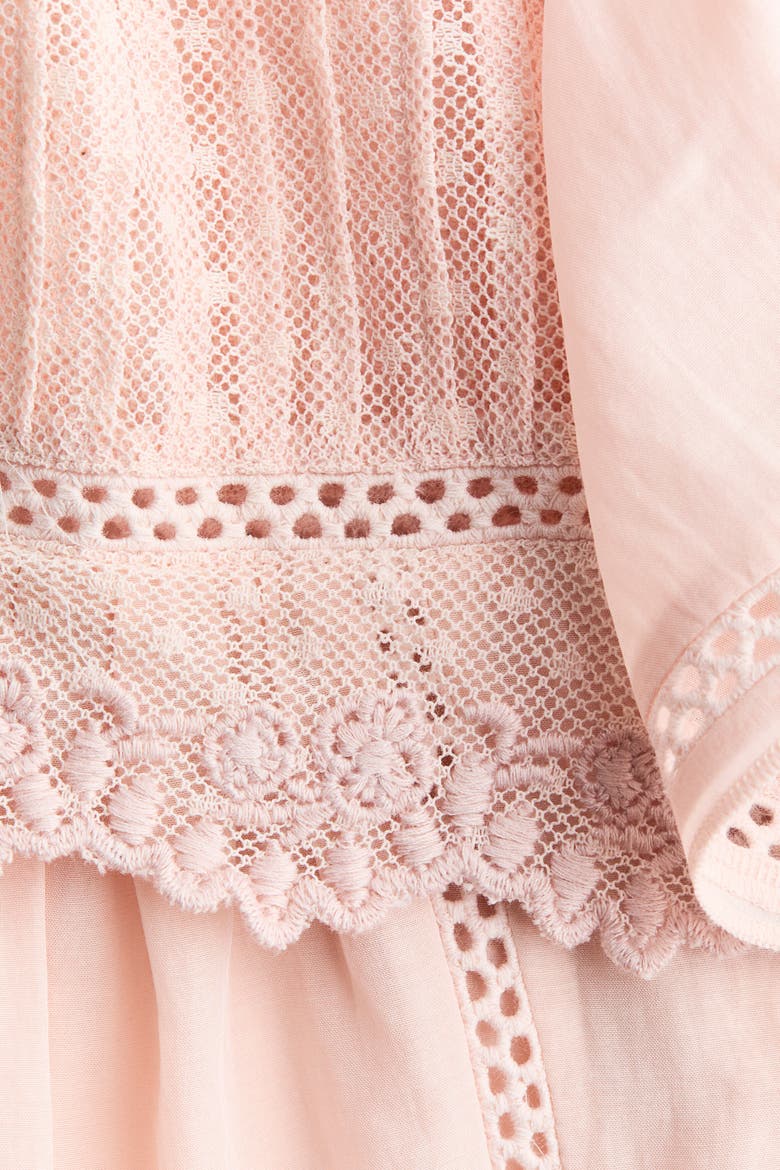 Lace-trimmed Flutter-sleeved Blouse, Alternate, color, Light pink