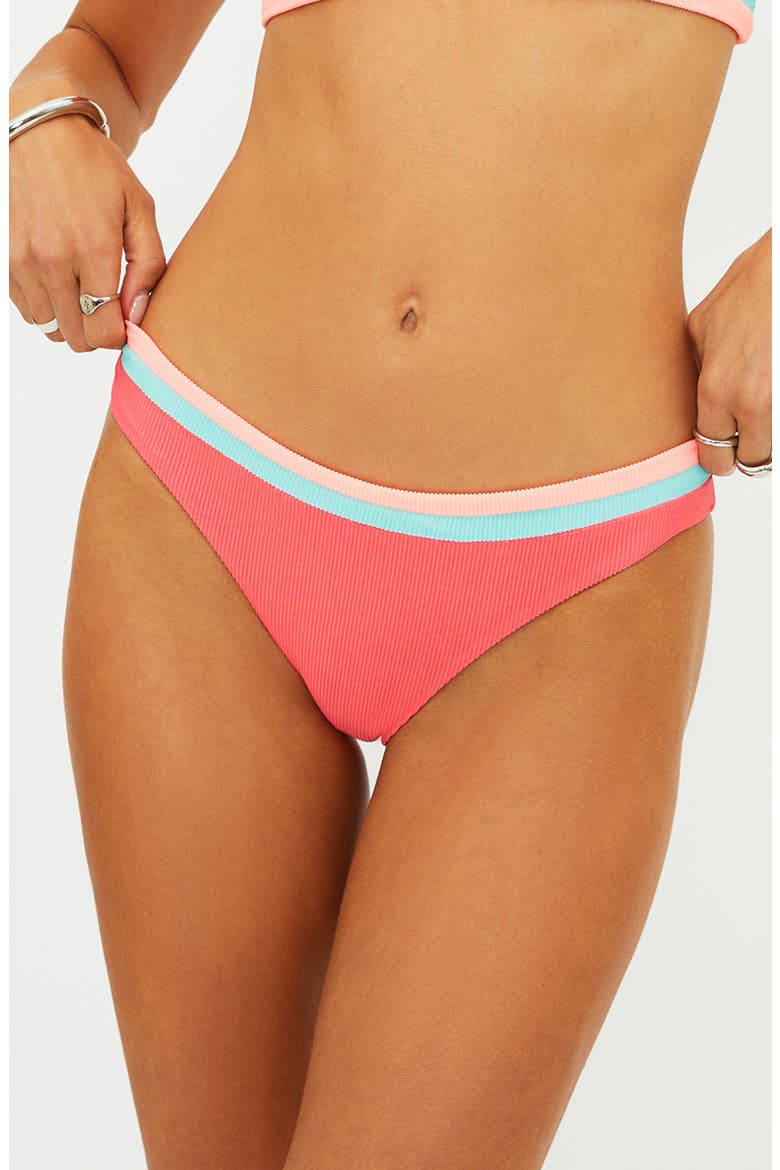 Saffron Rib Colorblock Bikini Bottoms, Main, color, GUAVA JELLY COLORBLOCK