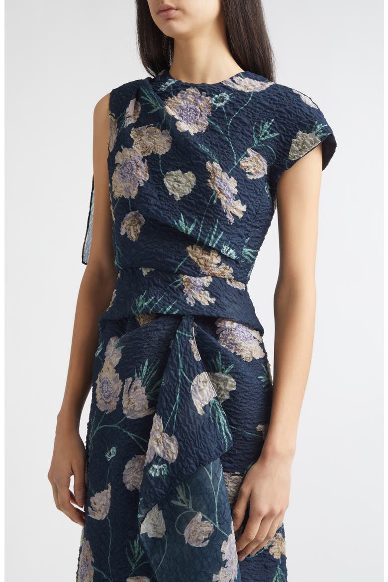 Floral Asymmetric Organza Cloqué Gown, Alternate, color, BELLE EPOQUE POPPY NAVY