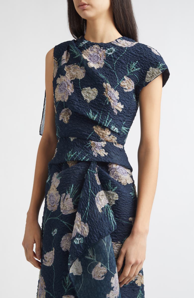 Erdem Floral Asymmetric Organza Cloqué Gown, Alternate, color, Belle Epoque Poppy Navy