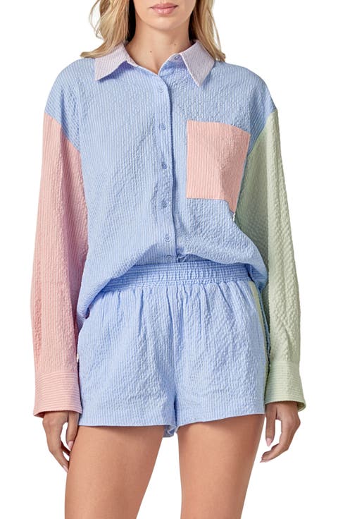 Colorblock Seersucker Shirt