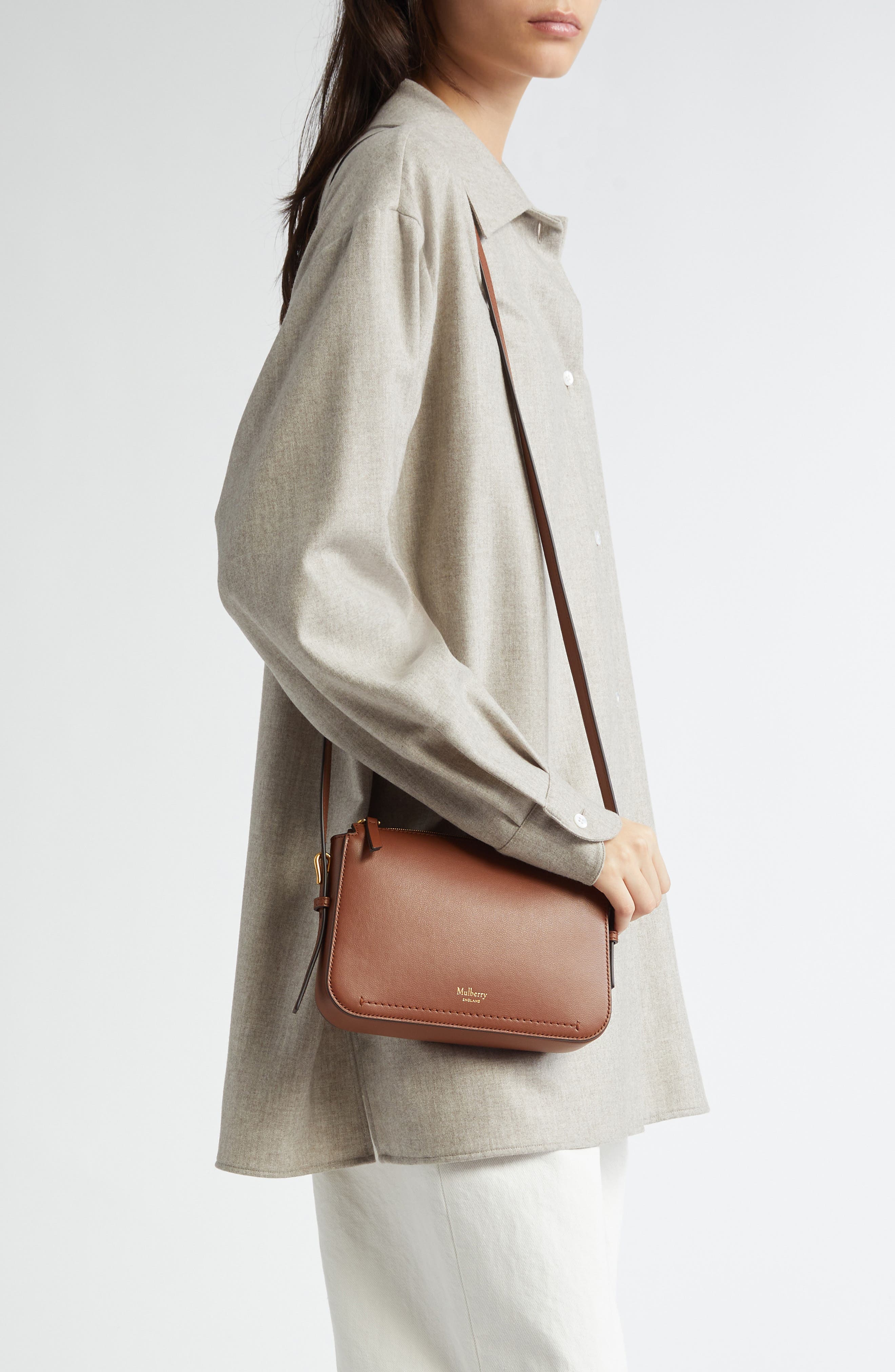 Mulberry Clovelly Leather Crossbody Bag, Alternate, color, Bright Oak