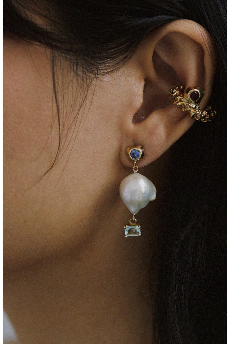 Freshwater Pearl Mismatched Drop Earrings, Alternate, color, GOLD