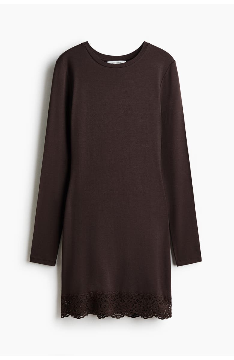 H&M Lace-trimmed Jersey Dress, Main, color, Dark Brown