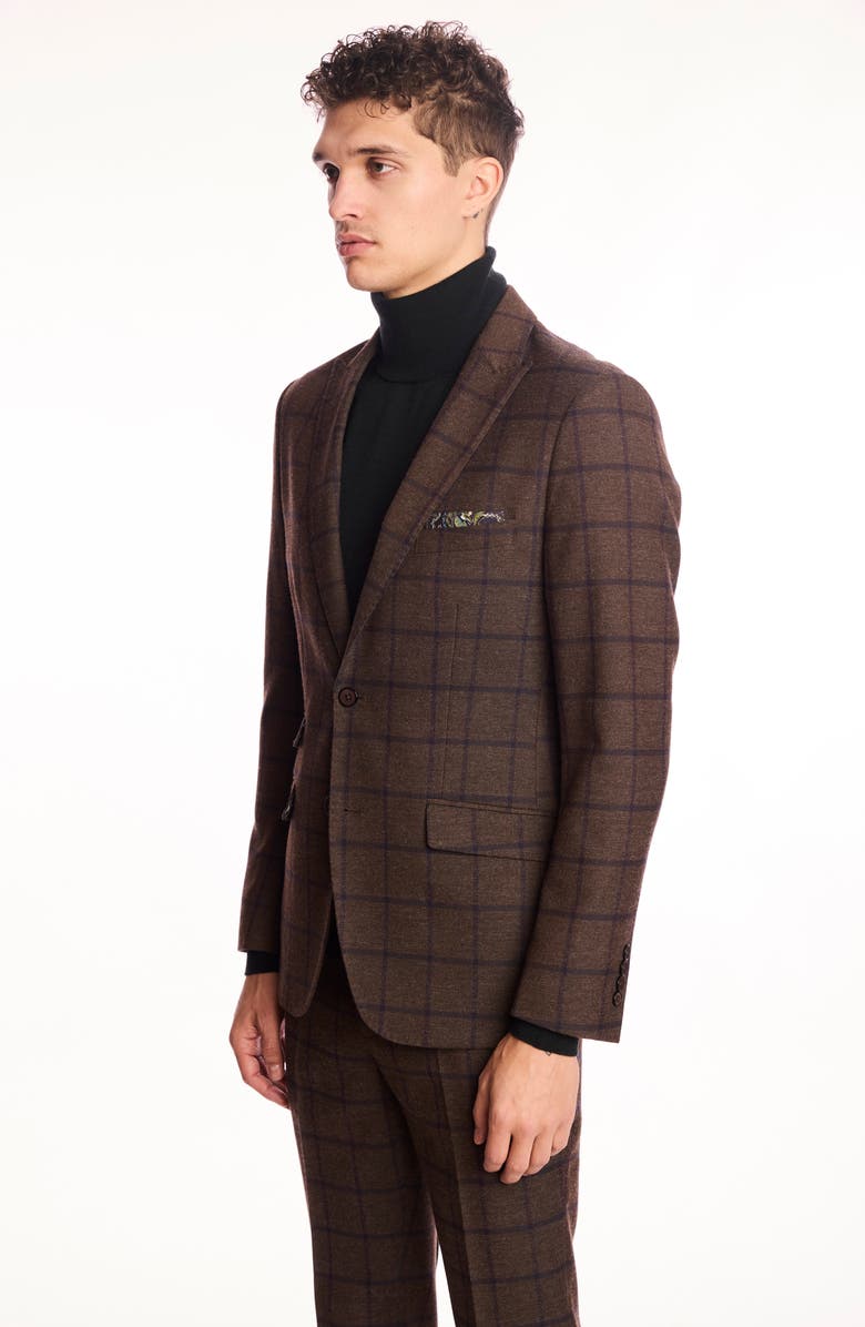 PAISLEY & GRAY Ashton Slim Fit Brown Windowpane Blazer, Alternate, color, Brown Violet Windowpane
