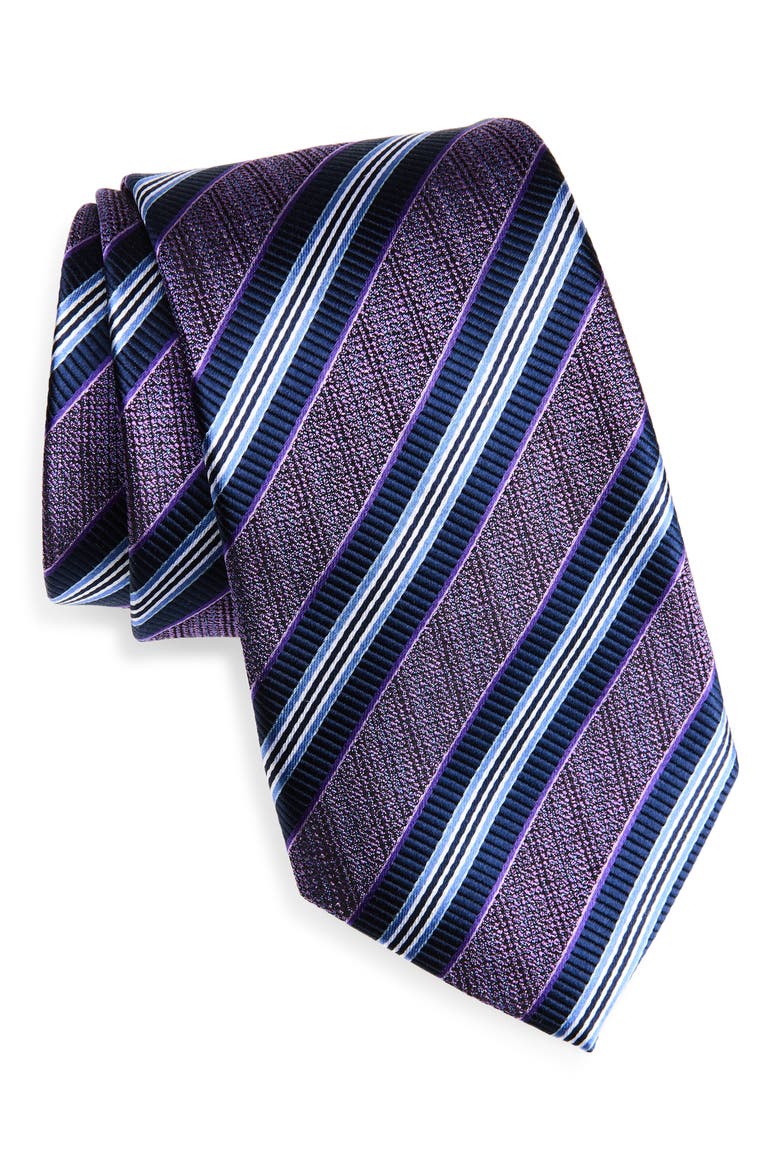 Stripe Silk Tie, Main, color, PURPLE