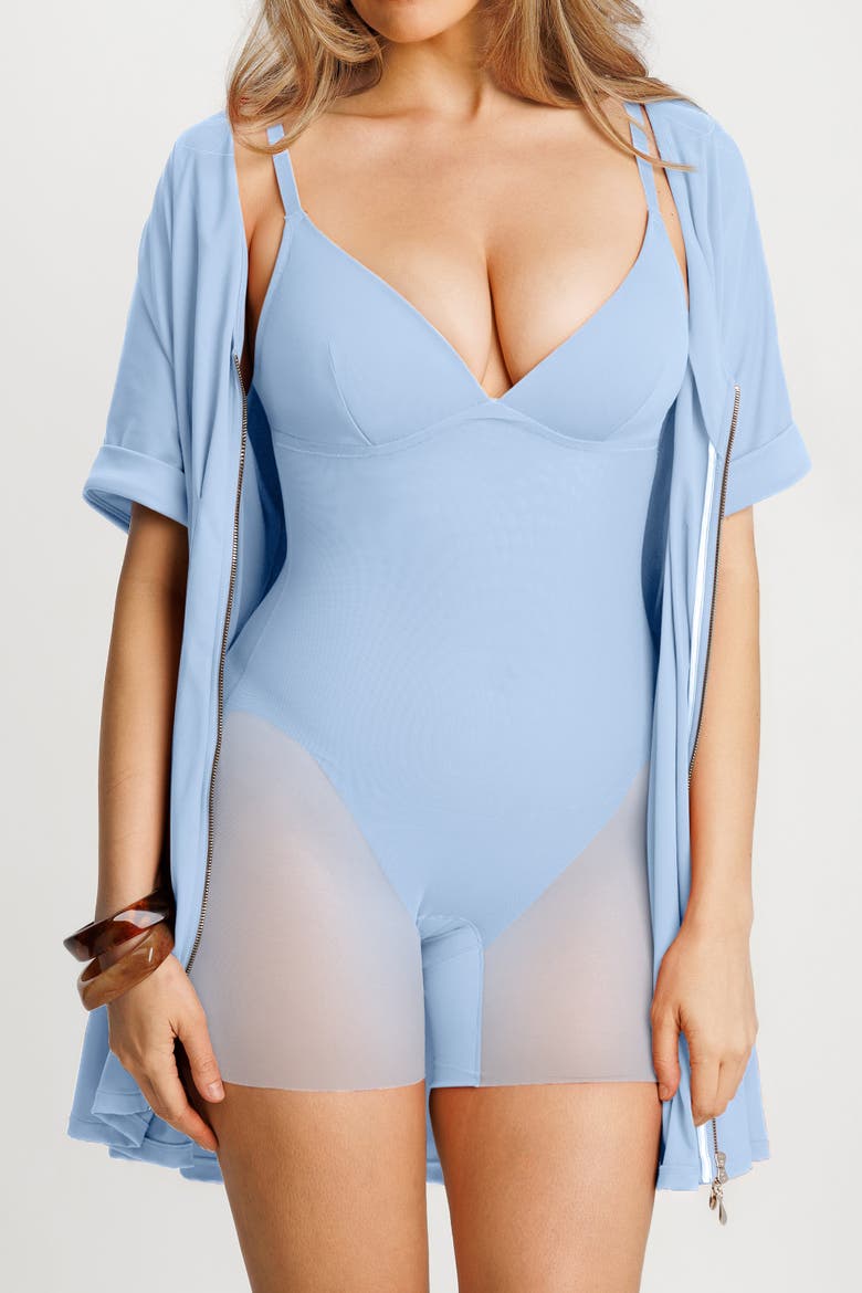 Zip Front Two-Piece Sculpting Mini Dress, Alternate, color, Powder Blue