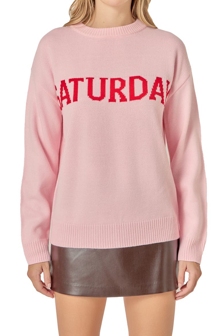 Weekday Motif Sweater, Alternate, color, CANDY PINK