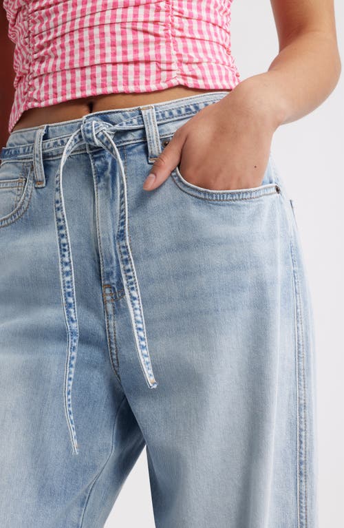 Bp. Raw Hem Drawstring High Waist Wide Leg Jeans In Blue