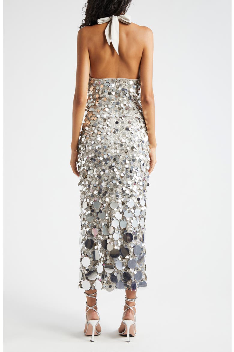 Sloan Paillette Plunge Halter Midi Dress, Alternate, color, SILVER PAILLETTE