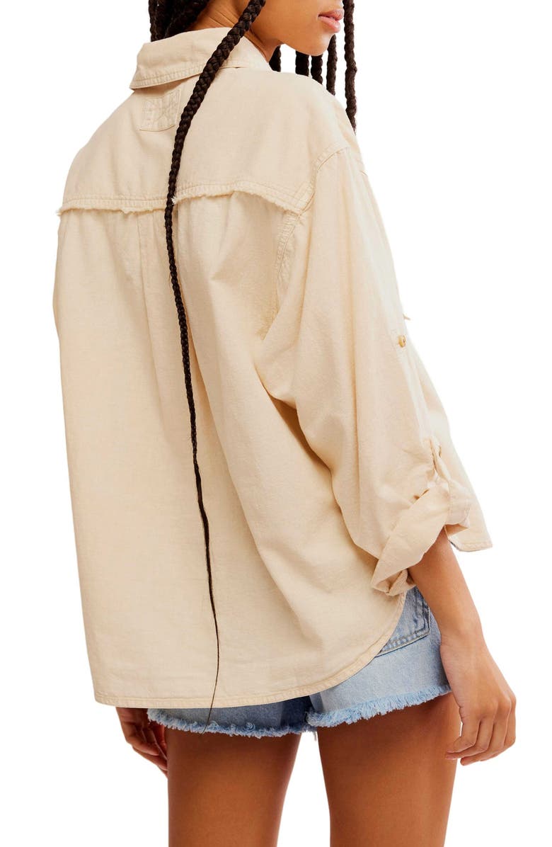 Free People Made for Sun Oversize Linen & Cotton Button-Up Shirt, Alternate, color, 