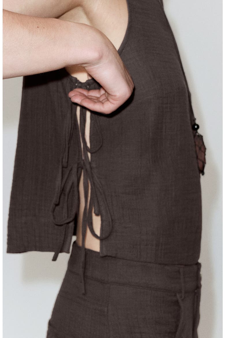 Side Tie Double Gauze Top, Alternate, color, CHOCOLATE